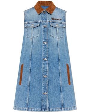 Versace Denim Dress With Pockets - Blue