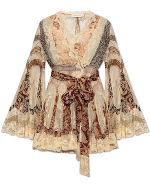 Zimmermann Lace Dress With Belt - Natural