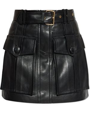 Balmain Short Leather Skirt - Black