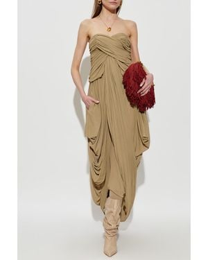 Balmain Draped Off-Shoulder Dress - Natural