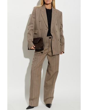 Ami Paris Wool Pants With Pinstripe Pattern - Natural