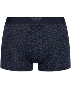 Emporio Armani Cotton Boxers With Monogram - Blue
