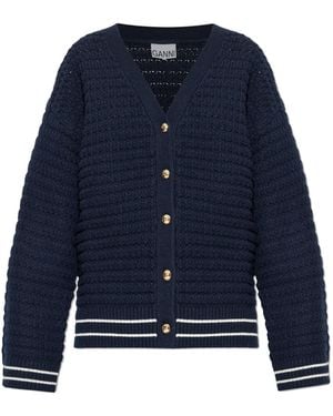 Ganni Cardigan With Wool Trim - Blue