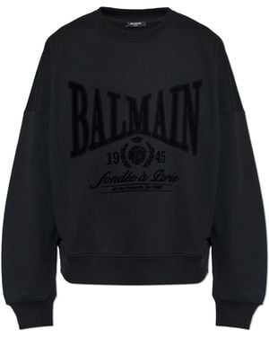Balmain Sweatshirt With A Logo And A Velvety Finish - Black