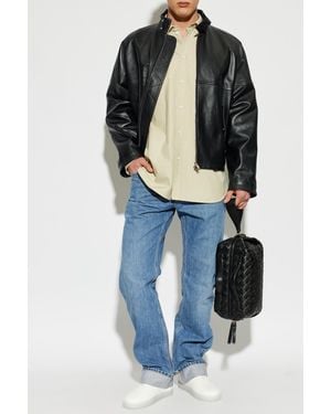 Bottega Veneta Leather Jacket With Decorative Stand-Up Collar - Blue
