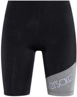 Versace Short Leggings With Logo - Blue