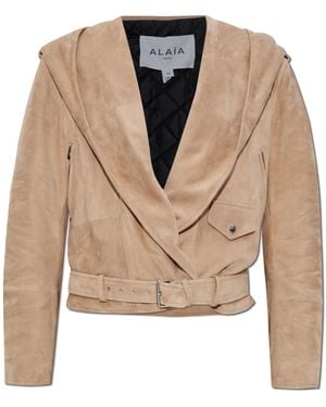 Alaïa Suede Jacket With Hood - Natural