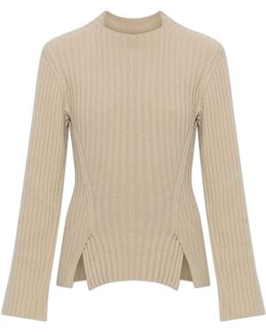 Victoria Beckham Wool Jumper With Double Slit - Natural