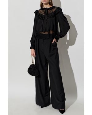 Self-Portrait Shirt With Lace Trim - Black