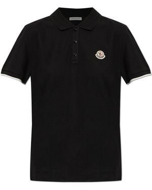Moncler Polo Shirt With Logo Patch - Black