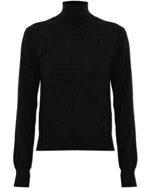 Ami Paris Cashmere Turtleneck With Embroidered Logo - Black