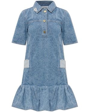 Ganni Denim Dress With A 'Vintage' Effect - Blue