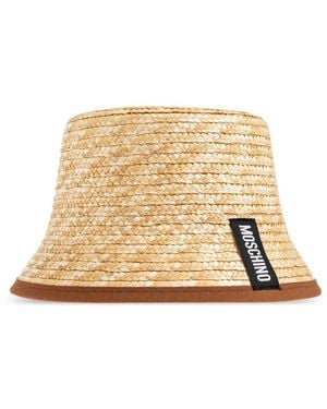 Moschino Straw Hat With Logo Patch - Natural