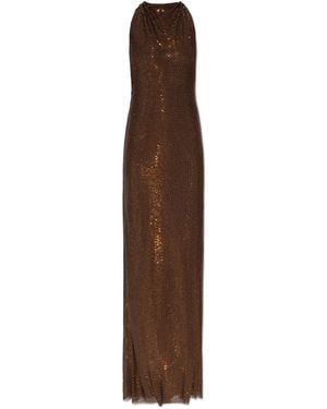Self-Portrait Dress With Shimmering Sequins - Brown