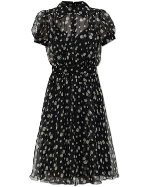 Dolce & Gabbana Silk Dress With Floral Motif - Black