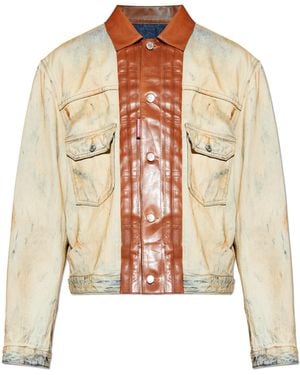 DSquared² Denim Jacket With Leather Trim - Natural