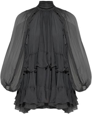 Chloé Silk Dress With Ruffles - Grey