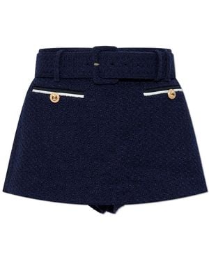 Self-Portrait Tweed Shorts With Belt - Blue