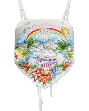 CASABLANCA Silk Top With Colourful Print - White