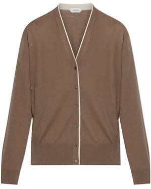 Versace Wool Cardigan With Embroidered Logo - Brown