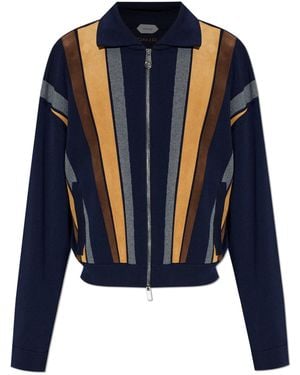 Versace Cardigan With Leather Inserts - Blue
