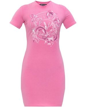 Versace Jeans Couture Dress With Print And Shimmering Sequins - Pink
