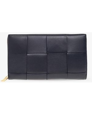 Bottega Veneta Leather Wallet With 'Intreccio' Weave - Blue