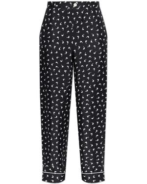Moschino Silk Trousers With Print - Black