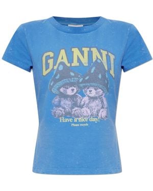Ganni T-Shirt With A Colourful Print - Blue