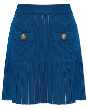Balmain Skirt With Decorative Pockets - Blue