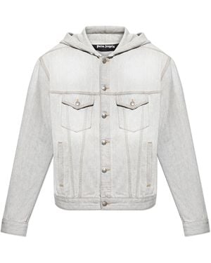 Palm Angels Denim Jacket With Hood - White
