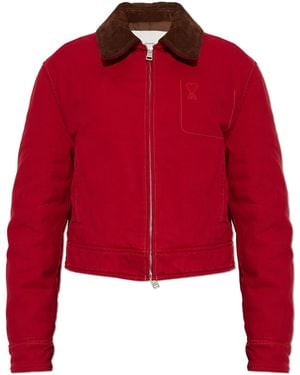 Ami Paris Jeans Jacket With Collar - Red