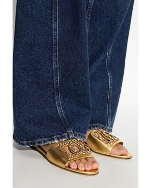 Dolce & Gabbana Leather Slides With Shimmering Embellishments - Blue