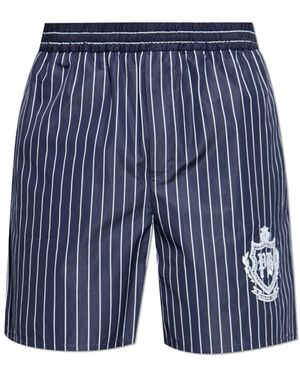 Balmain Ribbed Shorts With Logo - Blue