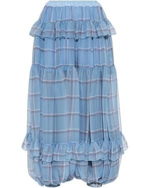 Chloé Loose-Fit Silk Trousers With Ruffles - Blue