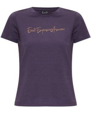 EA7 T-Shirt With Sequin Logo - Purple