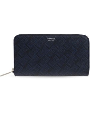 Ferragamo Leather Wallet With Monogram - Blue
