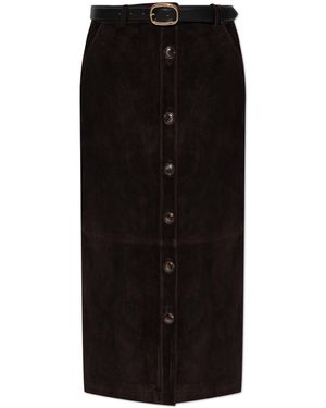 Self-Portrait Suede Skirt With Belt - Black