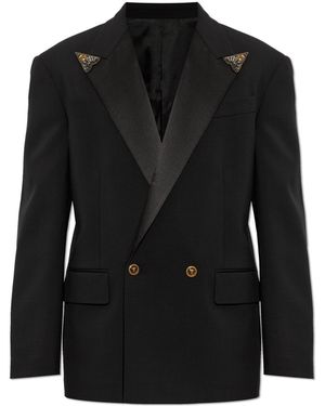 Versace Wool Blazer With Sewn-In Appliqués - Black