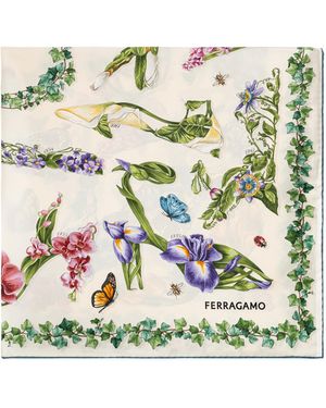 Ferragamo Silk Scarf With Floral Motif - Green