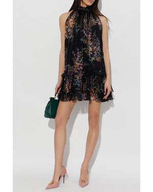 Dolce & Gabbana Silk Dress With Floral Motif - Black