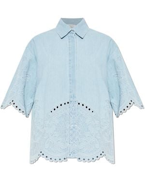 Zimmermann Denim Shirt With Openwork Trim - Blue