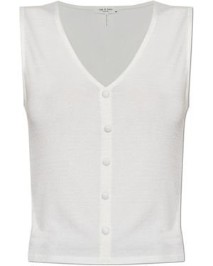 Rag & Bone Top With Decorative Buttons - White