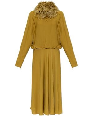 Valentino Garavani Silk Dress With Ostrich Feathers - Yellow