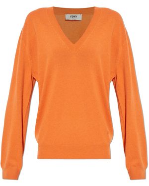 Fendi V-Neck Jumper - Orange