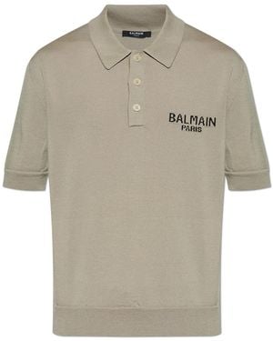 Balmain Wool Polo With Logo - Natural