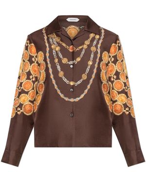 Versace Silk Shirt With "The Lover" Print - Brown
