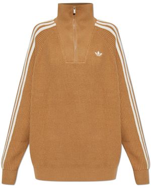 adidas Originals Jumper With Zip-Up Collar - Natural