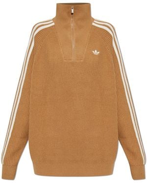 adidas Originals Sweater With Zip-Up Collar - Natural