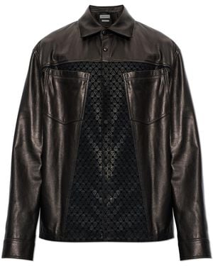 McQueen Leather Jacket With Skull Motif - Black